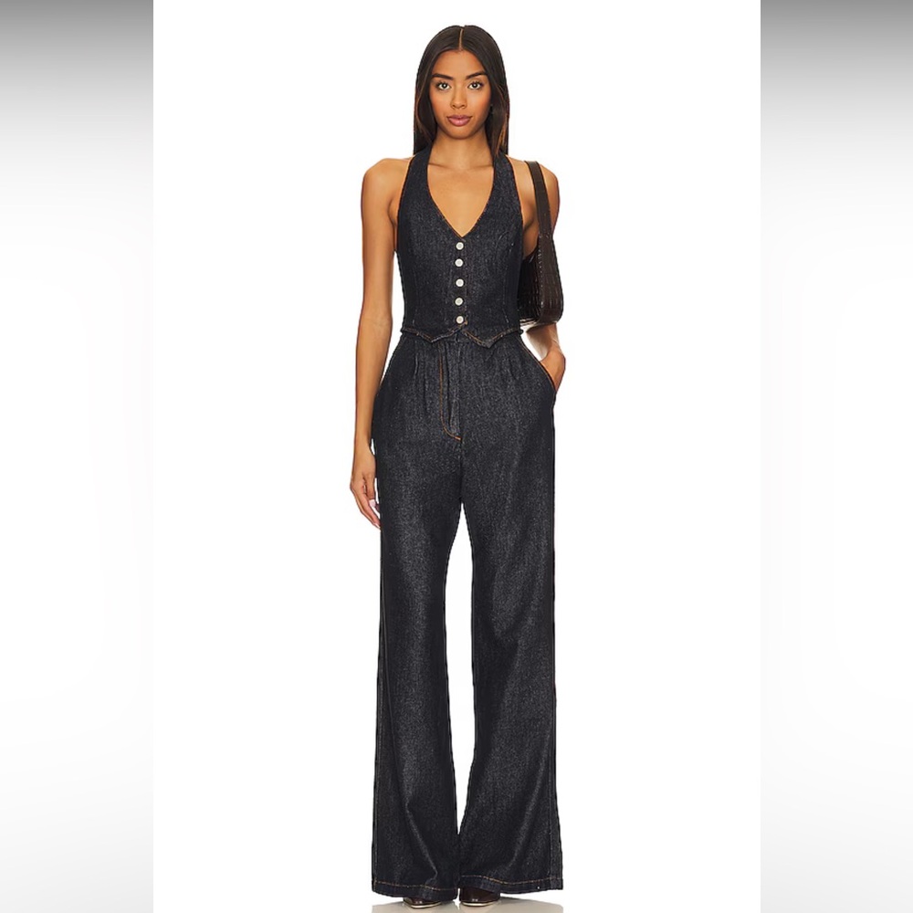 Amanda Uprichard x revolve isadore denim jumpsuit in indigo